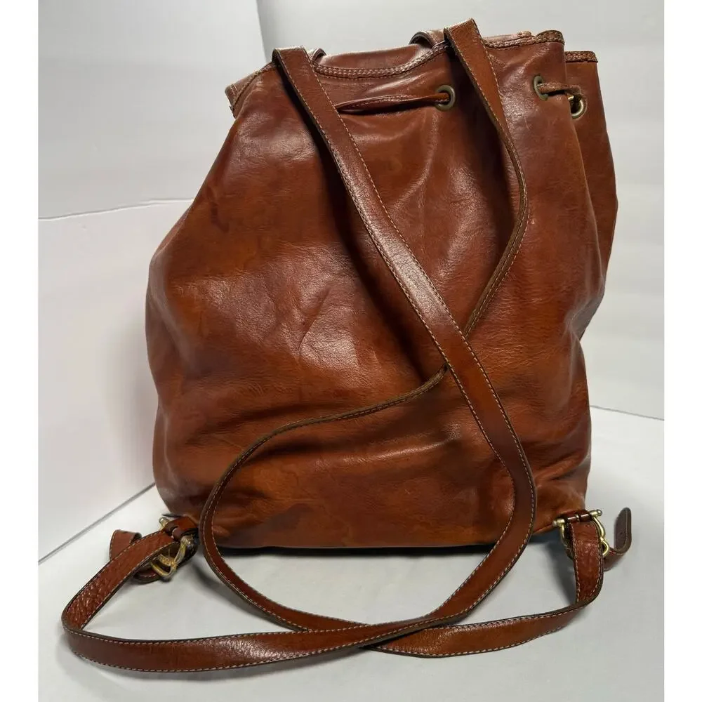 Vintage Pollini Bucket Bag Backpack Brown Leather Made in Italy